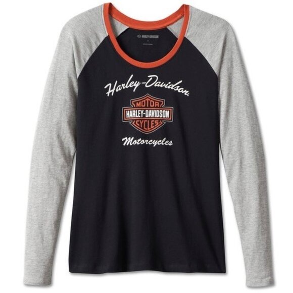 Harley-Davidson Black Color Blocked First-Class Long Sleeve Raglan Tee Size S - Picture 7 of 7